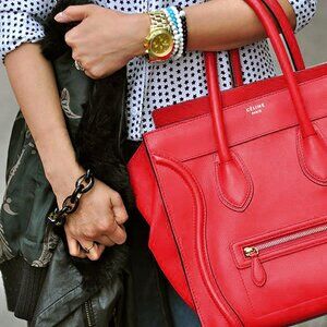 Phoebe Philo Era EUC Authentic Celine Large Luggage Red Handbag Tote Red insert